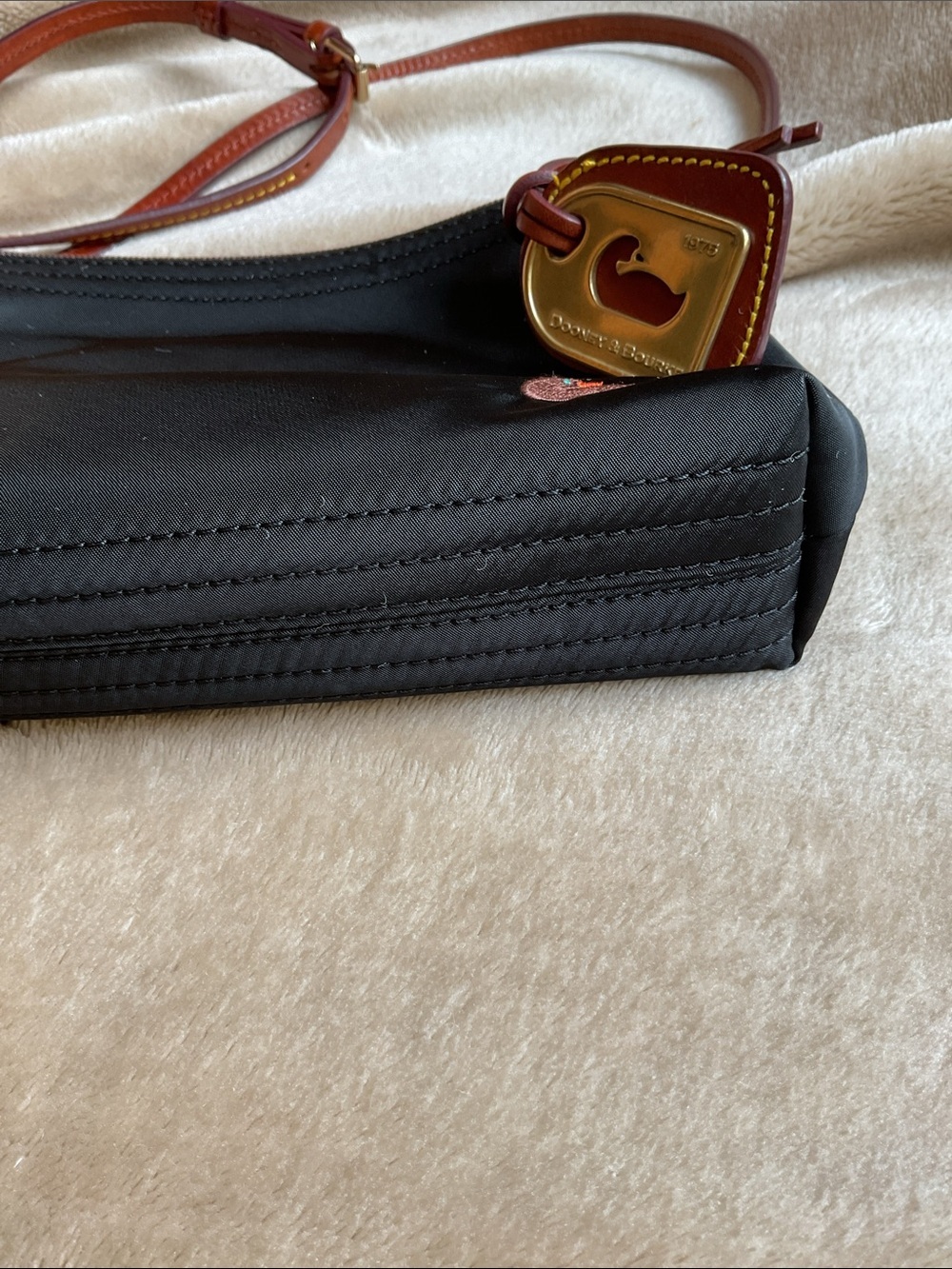 Dooney & Bourke Black Nylon Crossbody with Brown Leather Trim and Gold Accent - Picture 7 of 8
